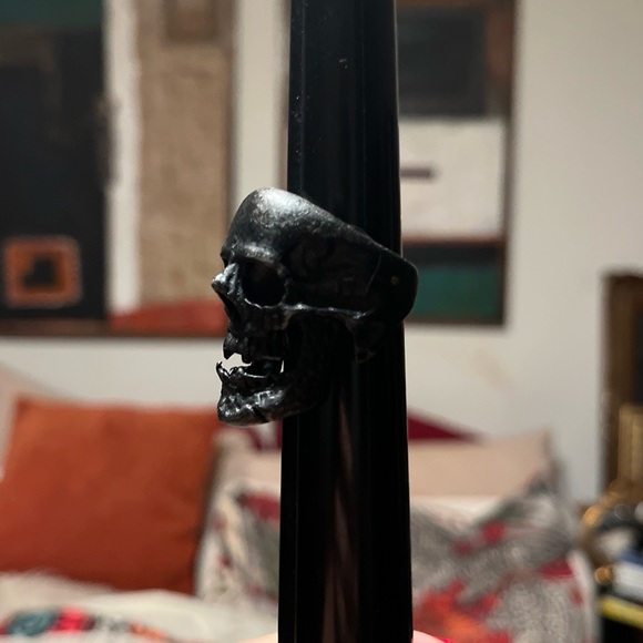 Black Metal Biker Skull Ring With Fangs Men’s Jewelry Ring Size 10.5